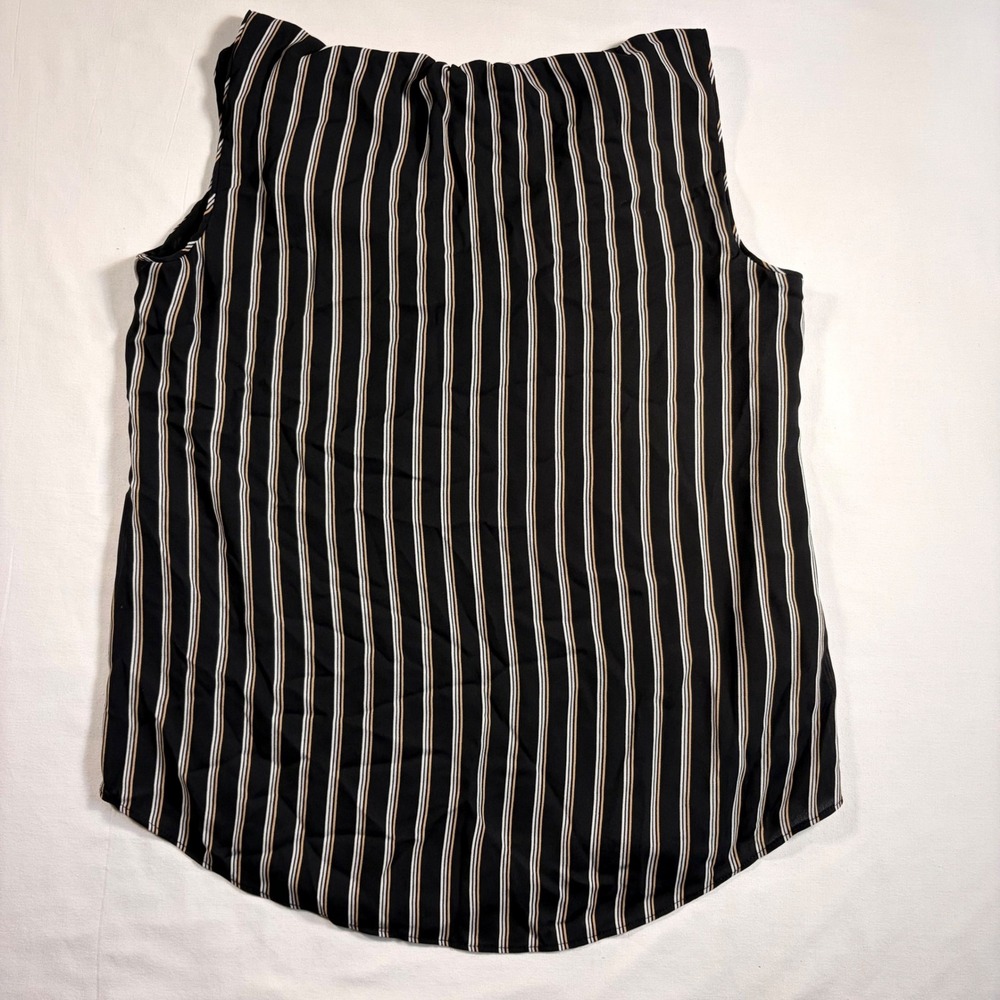 White House Black Market Striped Sleeveless V-Neck Tie Front Blouse Black Size 2